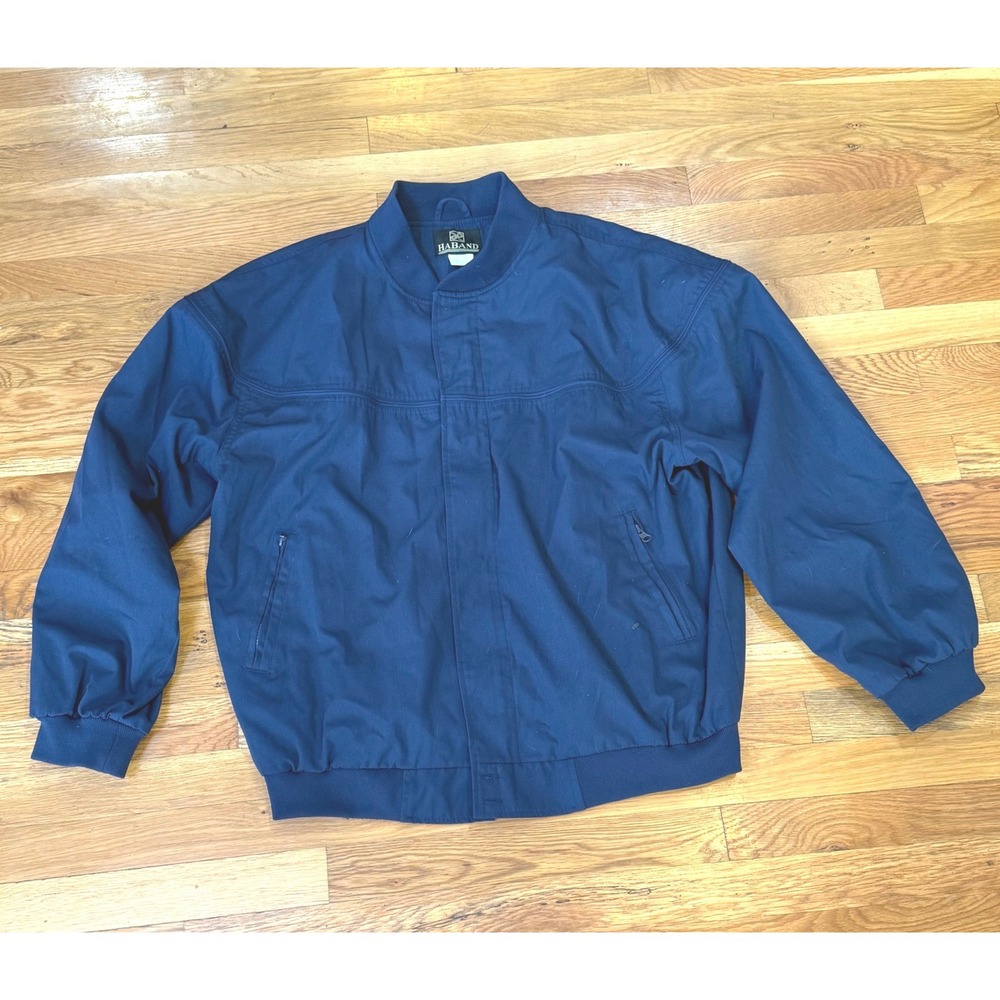 Haband Mens XL Navy Blue Bomber Jacket Full Zip PU Coated Windbreaker